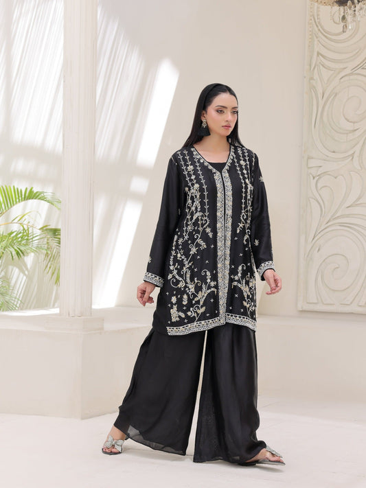 Black-Ruby's Couture Noor-e-Zar Shesha Silk Embellished Stitched 3-Piece Suit-Nagma