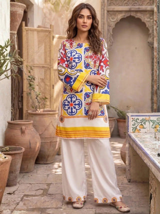 Cream Multi Silai Libas Silk Printed Co ord Set Sumaira