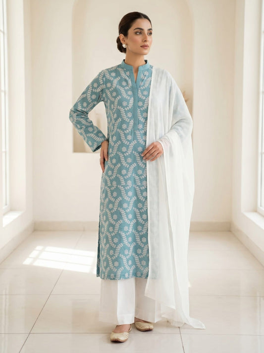 Blue Duas Boutique Lawn Embroidered Chikankari Unstitched 3-Piece Suit-Style 6