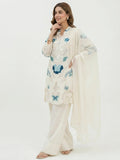 White-Duas Boutique Lawn Embroidered Stitched 3-Piece Suit-Chandni