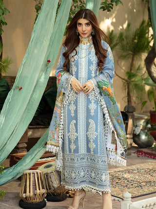 Blue Binilyas Dastak Luxury Lawn Embroidered Unstitched 3 Piece Suit D17 B