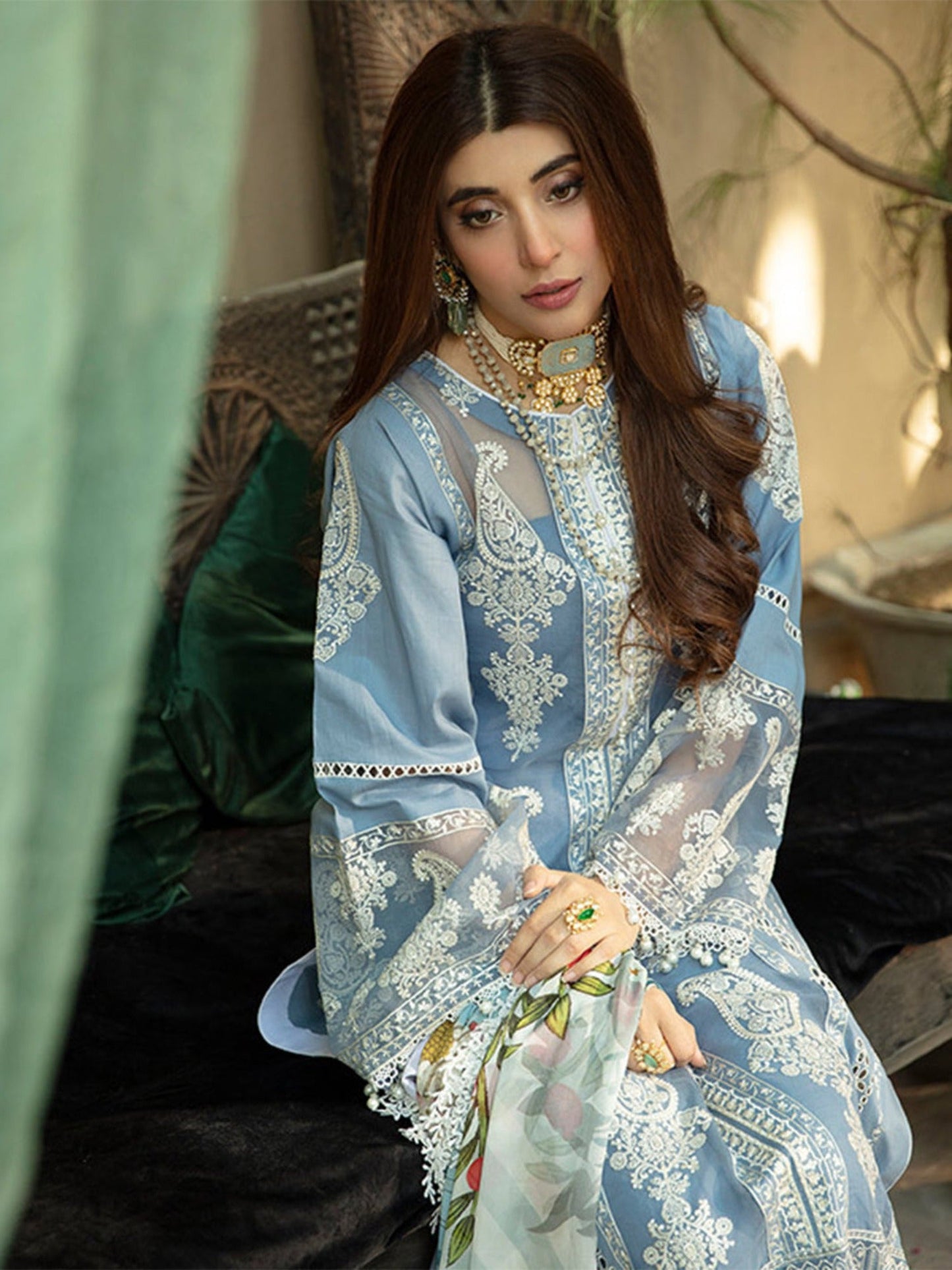 Blue Binilyas Dastak Luxury Lawn Embroidered Unstitched 3-Piece Suit-D17-B