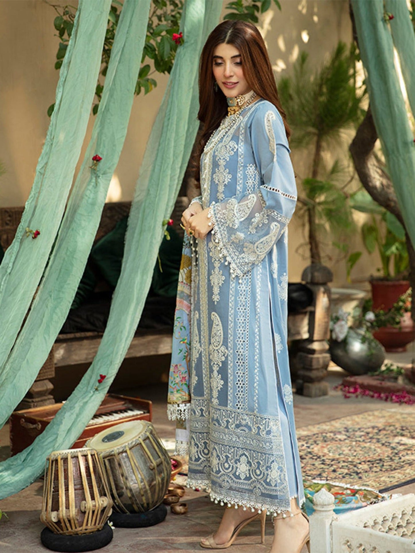 Blue Binilyas Dastak Luxury Lawn Embroidered Unstitched 3-Piece Suit-D17-B