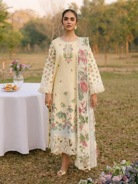 Cream Parishay Ivy Bloom Printkari Lawn Embroidered Unstitched 3-Piece Suit-IVY-06