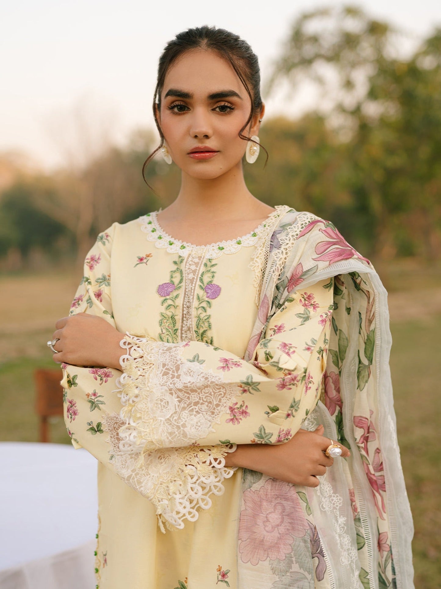 Cream Parishay Ivy Bloom Printkari Lawn Embroidered Unstitched 3-Piece Suit-IVY-06