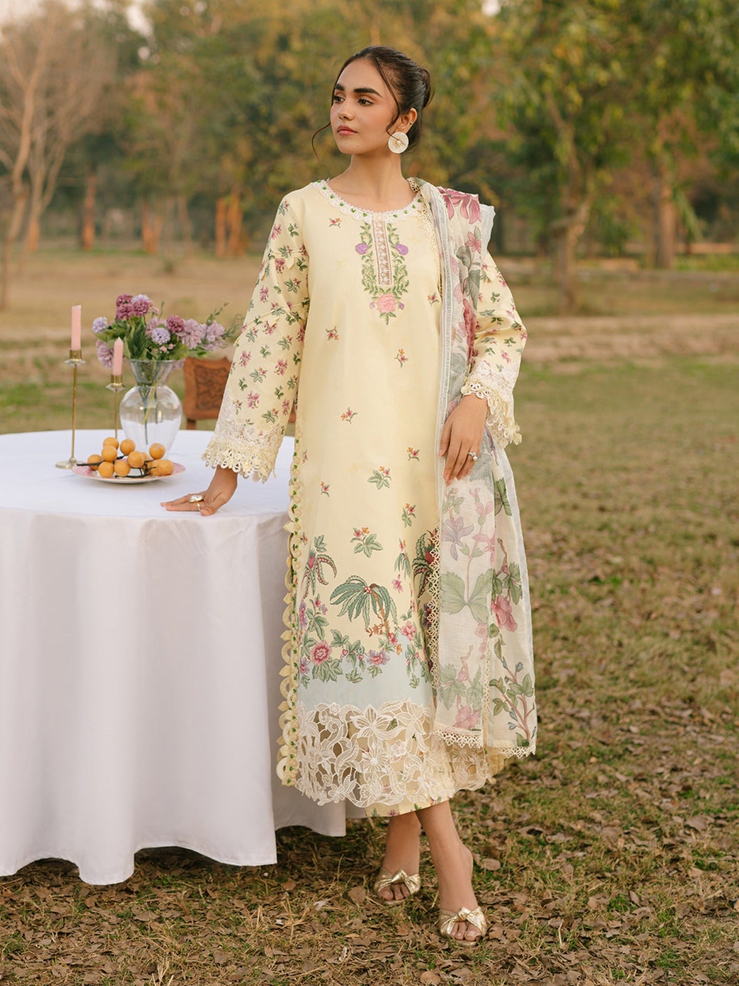 Cream Parishay Ivy Bloom Printkari Lawn Embroidered Unstitched 3-Piece Suit-IVY-06