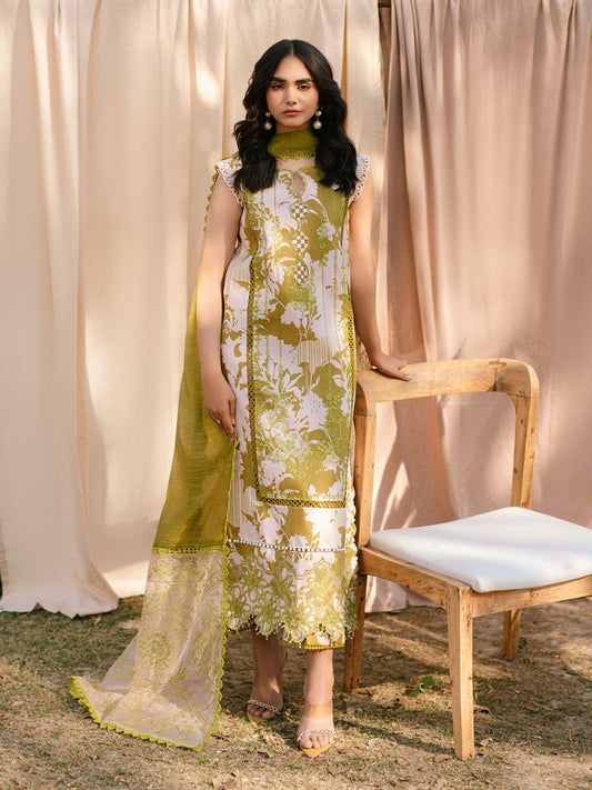 Green Parishay Ivy Bloom Printkari Lawn Embroidered Unstitched 3-Piece Suit-IVY-12