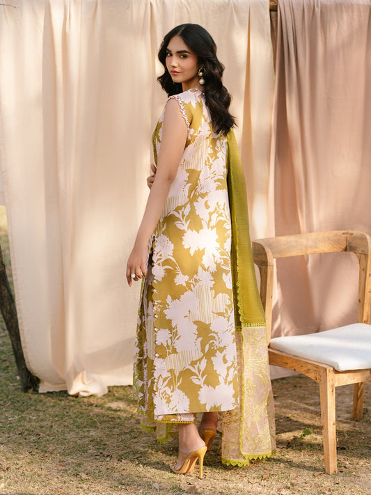 Green Parishay Ivy Bloom Printkari Lawn Embroidered Unstitched 3-Piece Suit-IVY-12