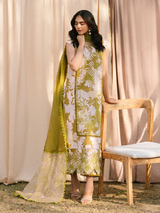 Green Parishay Ivy Bloom Printkari Lawn Embroidered Unstitched 3 Piece Suit IVY 12