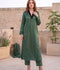 Savarna Raw Silk Embroidered Stitched 3-Piece Suit Green