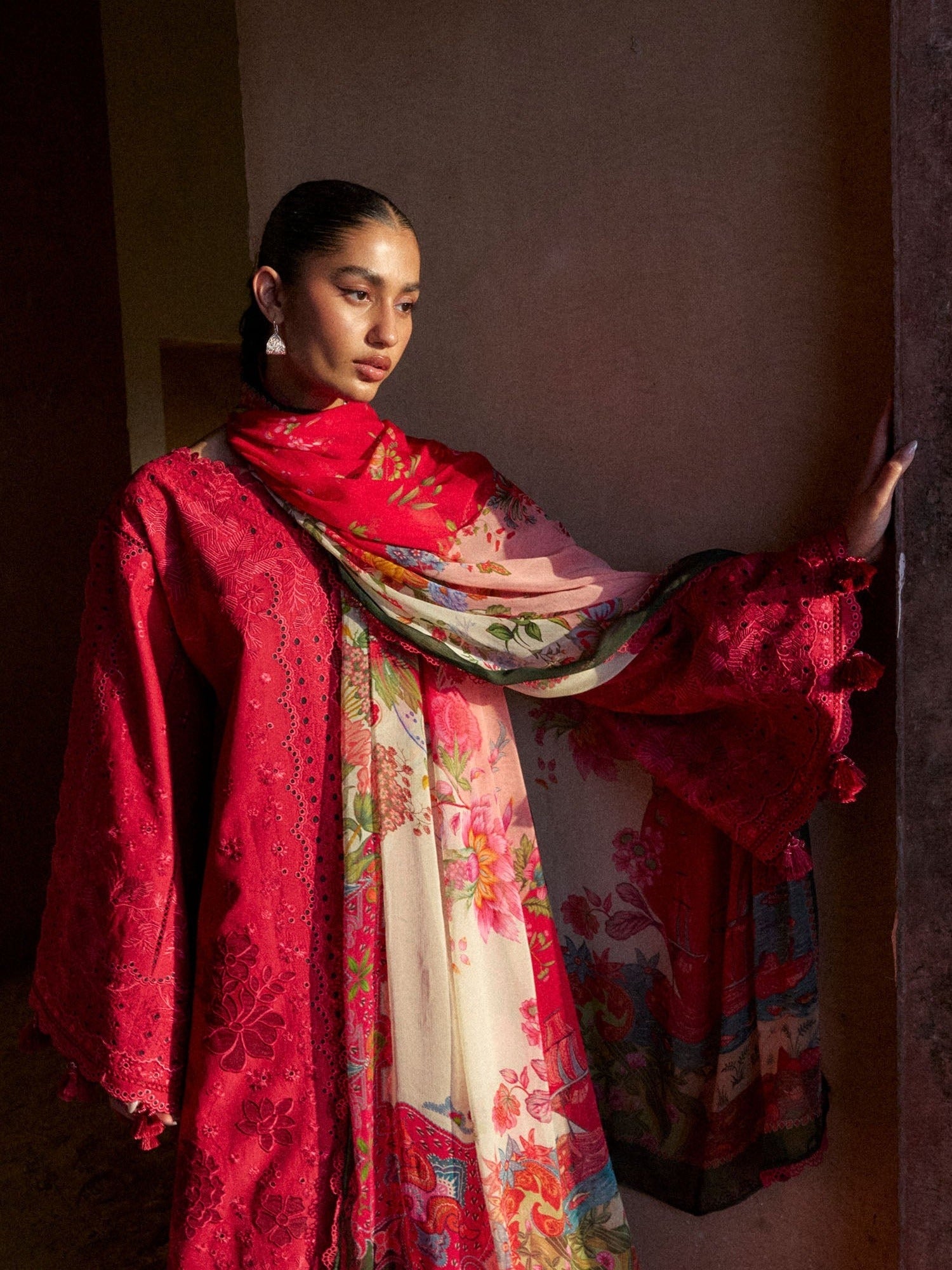 Red Hussain Rehar Zan SS'26 Lawn Embroidered Unstitched 3-Piece Suit-Qermez