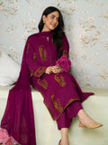Red-Ayat Closet Linen Embroidered Stitched 2-Piece Suit-Amber