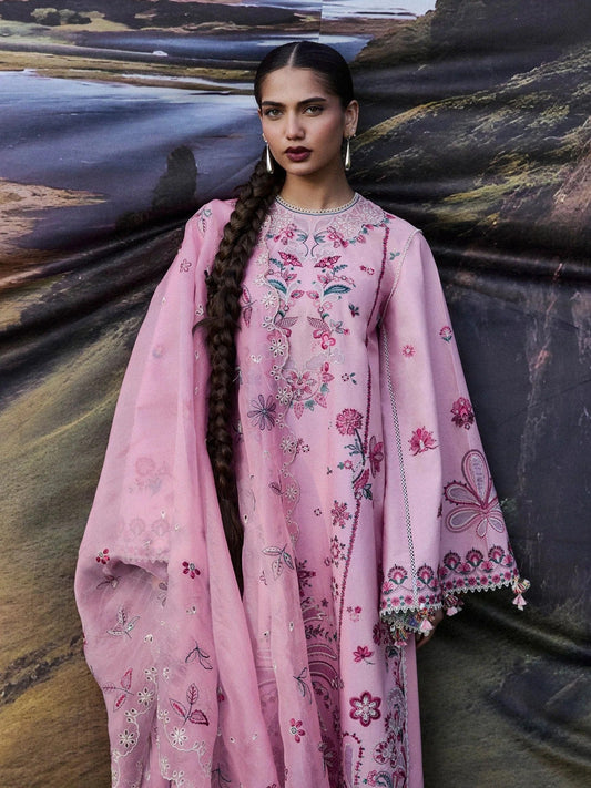 Pink Hussain Rehar Zan SS'26 Lawn Embroidered Unstitched 3-Piece Suit-Elfa