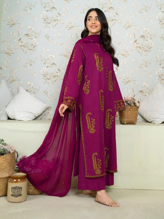 Red-Ayat Closet Linen Embroidered Stitched 2-Piece Suit-Amber