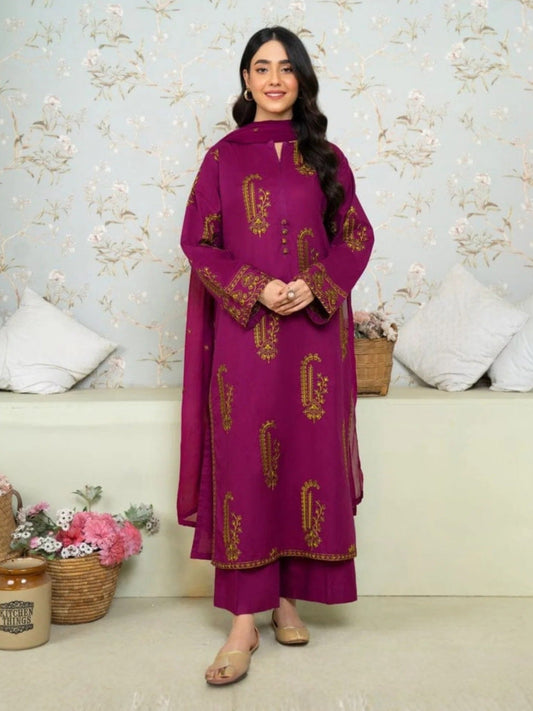 Red-Ayat Closet Linen Embroidered Stitched 2-Piece Suit-Amber
