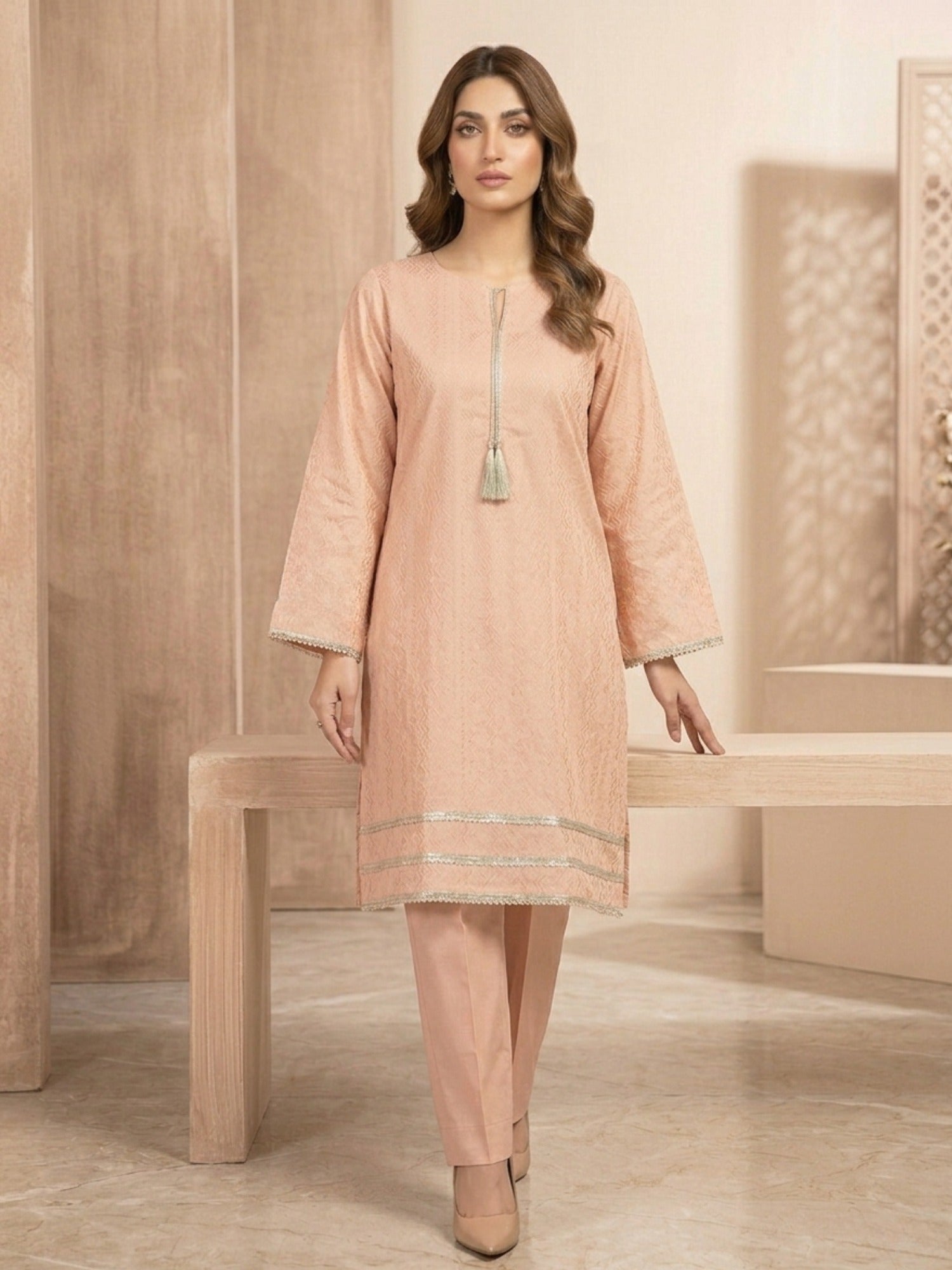 Peach-Bin Shaukat Lawn Brosha Printed Stitched 2-Piece Suit