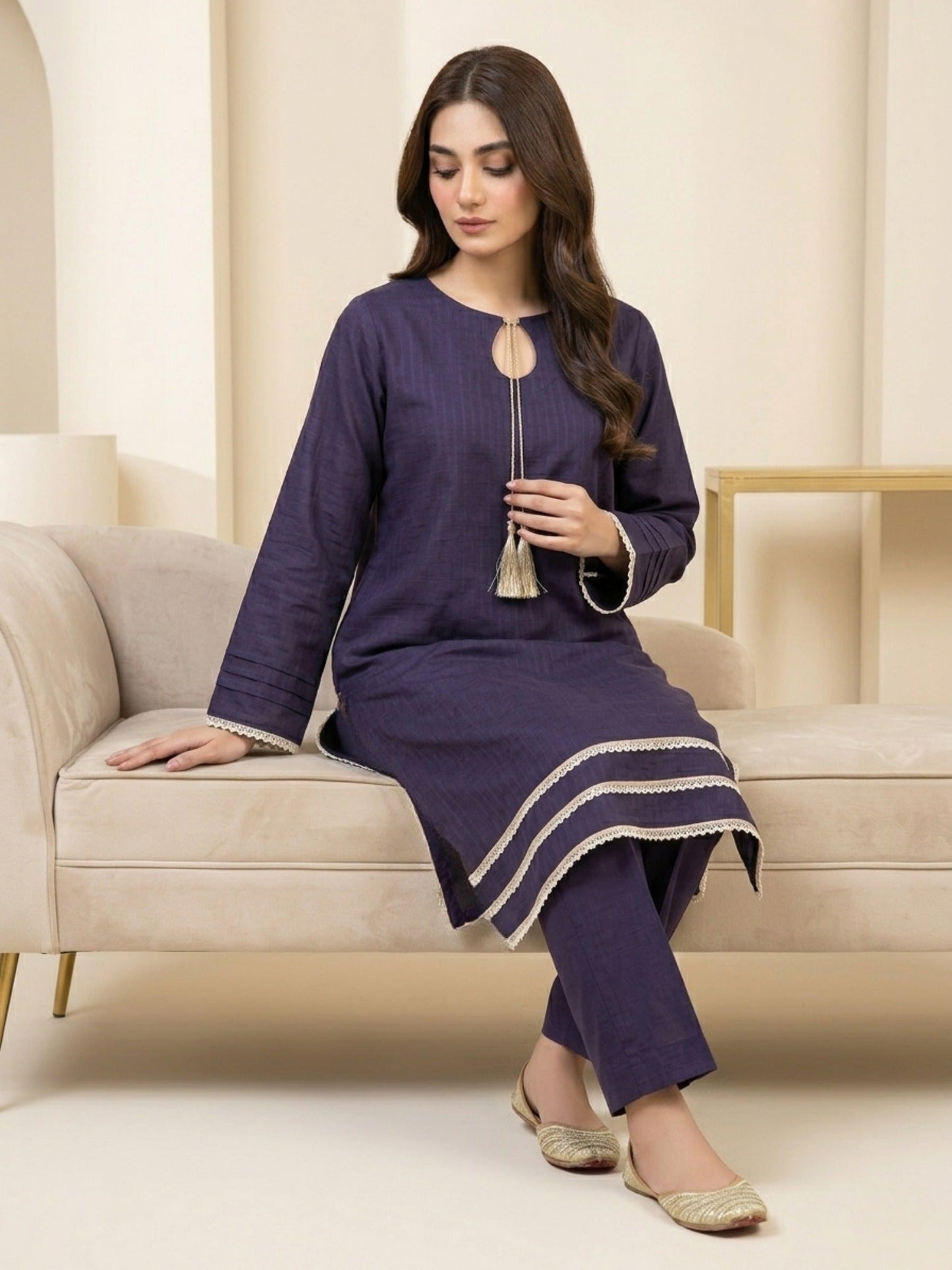 Blue-Bin Shaukat Lawn Brosha Plain Stitched 2-Piece Suit