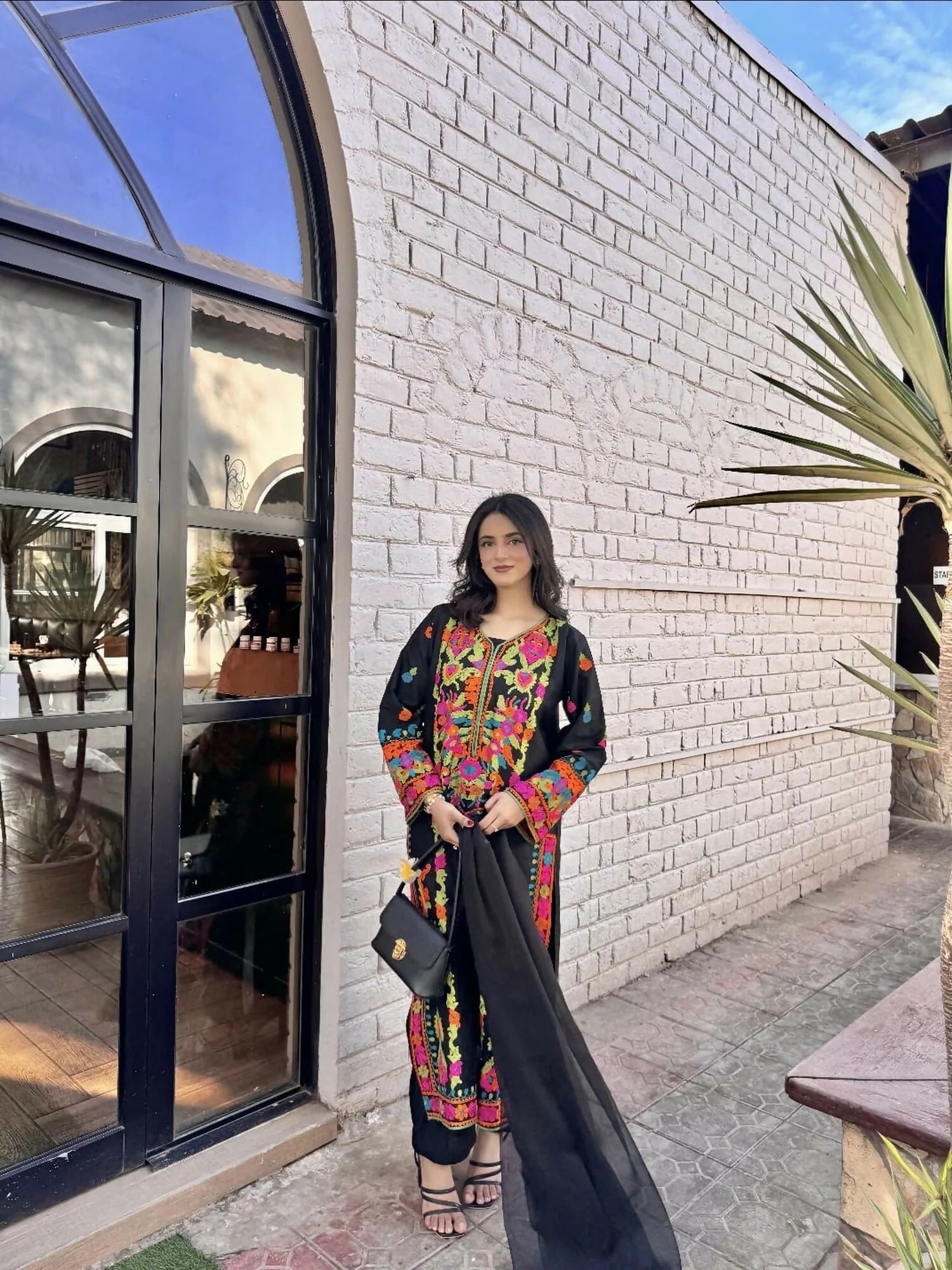 Black-Zeephire Linen Embroidered Stitched 3-Piece Suit-Unaizy B  