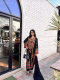 Black-Zeephire Linen Embroidered Stitched 3-Piece Suit-Unaizy B  