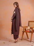 Brown-Zeephire Linen Embroidered Stitched 3-Piece Suit-Malhoon M        