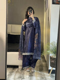 Blue-Ayat Closet Silk Embroidered Stitched 3-Piece Suit-Blue Berry