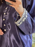 Blue-Ayat Closet Silk Embroidered Stitched 3-Piece Suit-Blue Berry