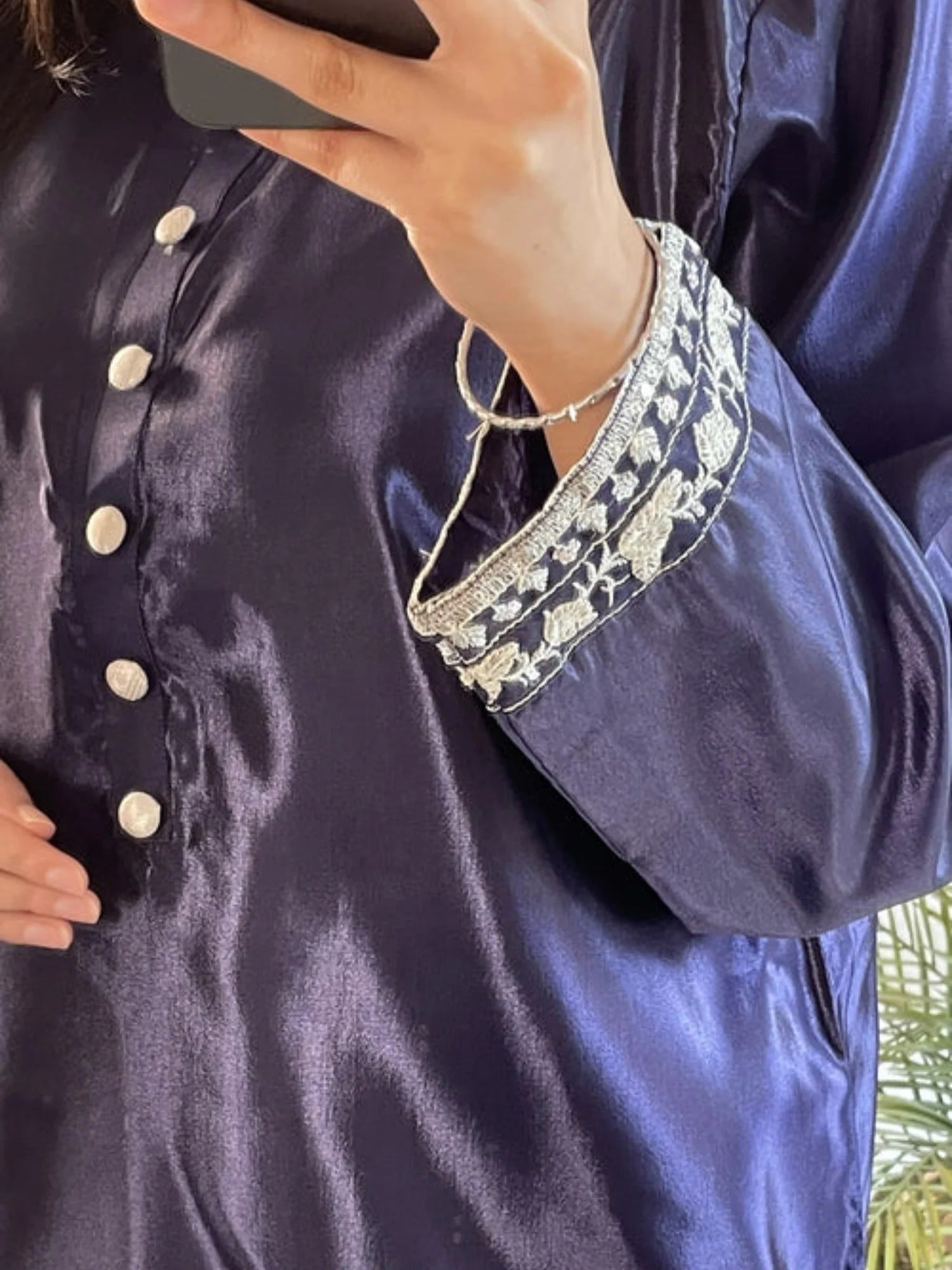 Blue-Ayat Closet Silk Embroidered Stitched 3-Piece Suit-Blue Berry