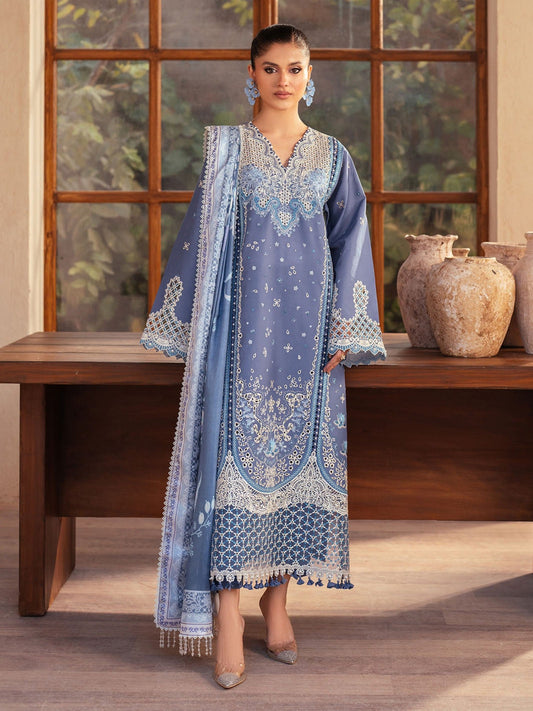 Blue Binilyas Mehroze Lawn Embroidered Unstitched 3-Piece Suit-91-A