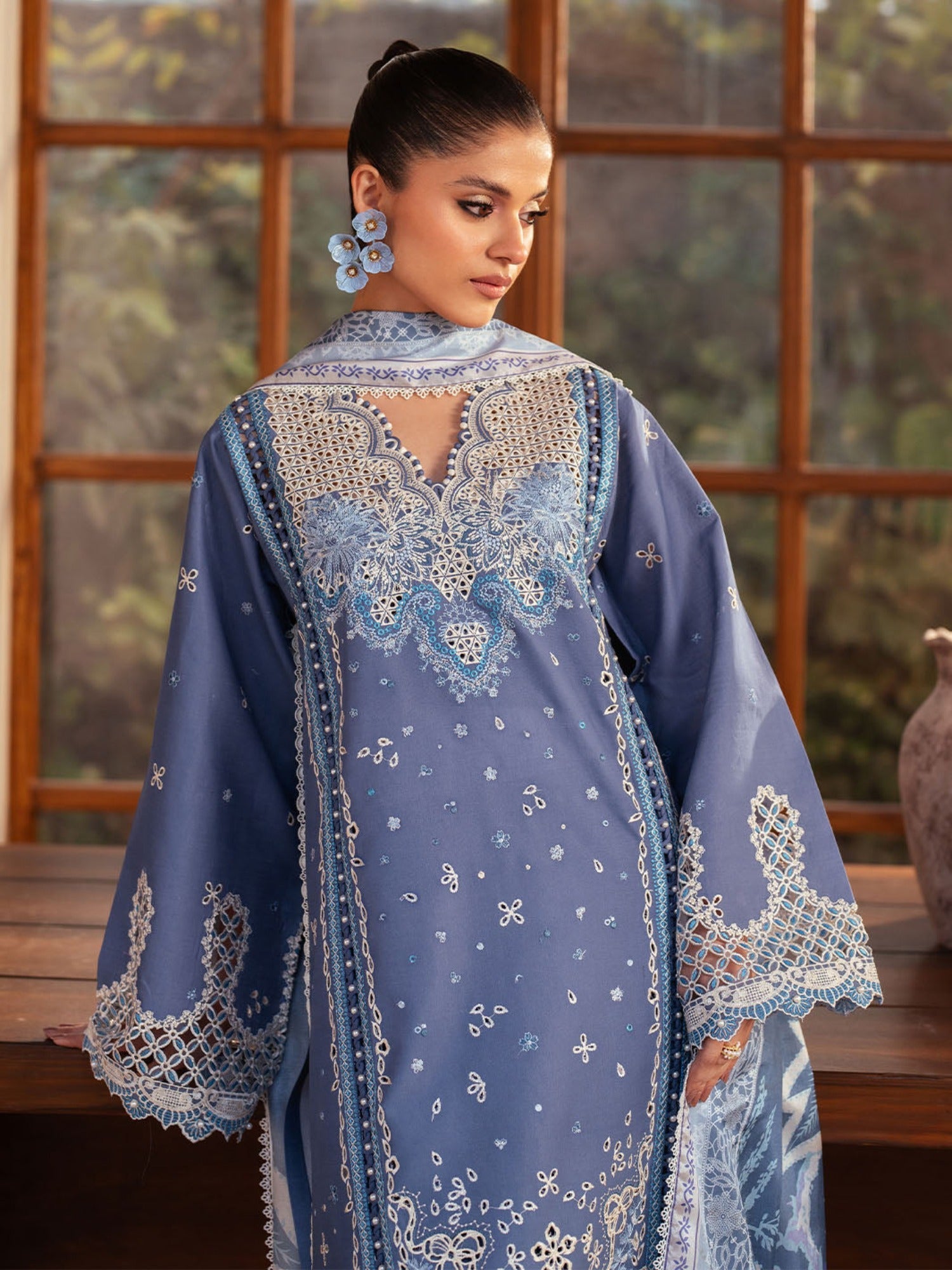 Blue Binilyas Mehroze Lawn Embroidered Unstitched 3-Piece Suit-91-A