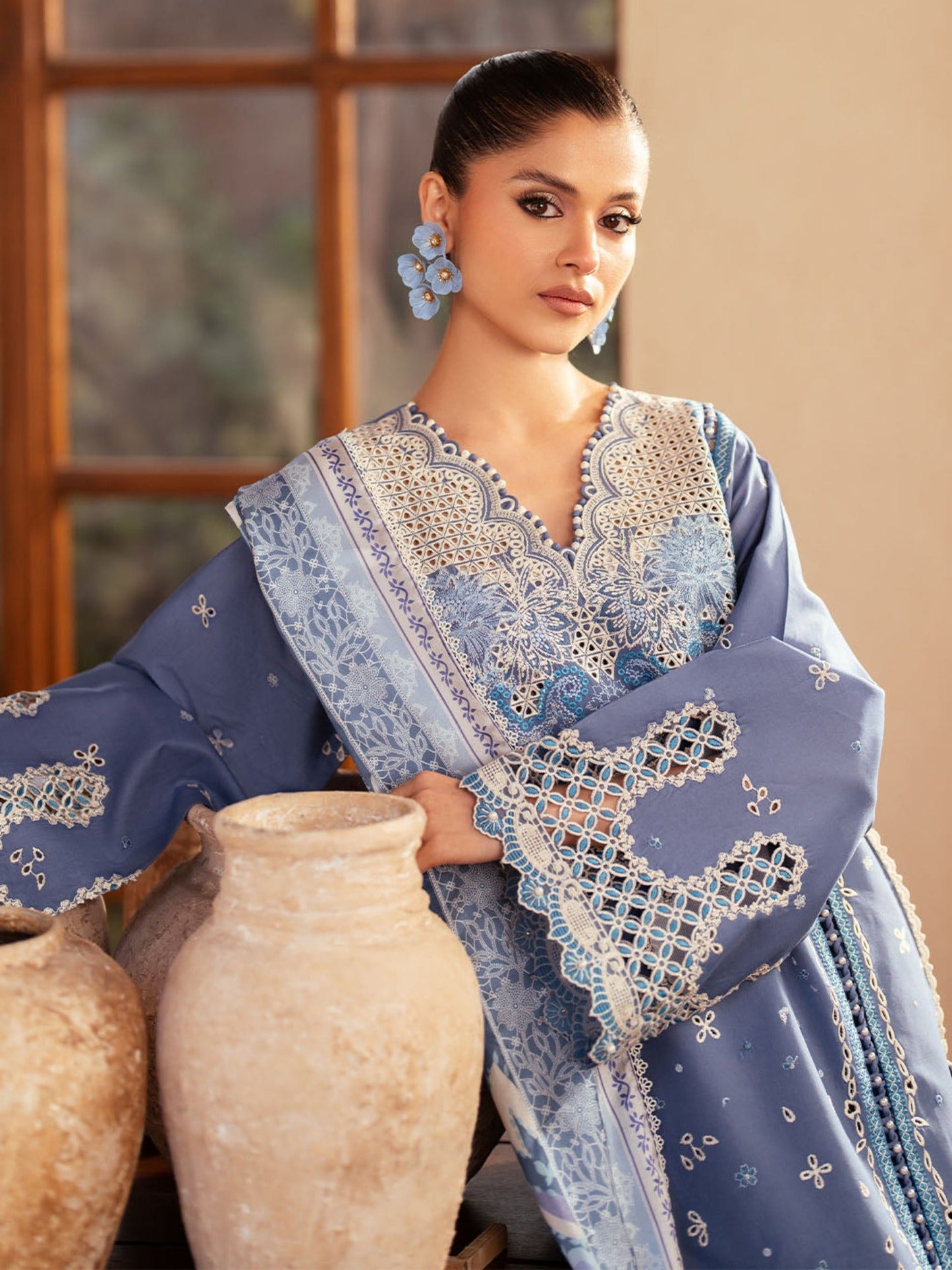 Blue Binilyas Mehroze Lawn Embroidered Unstitched 3-Piece Suit-91-A