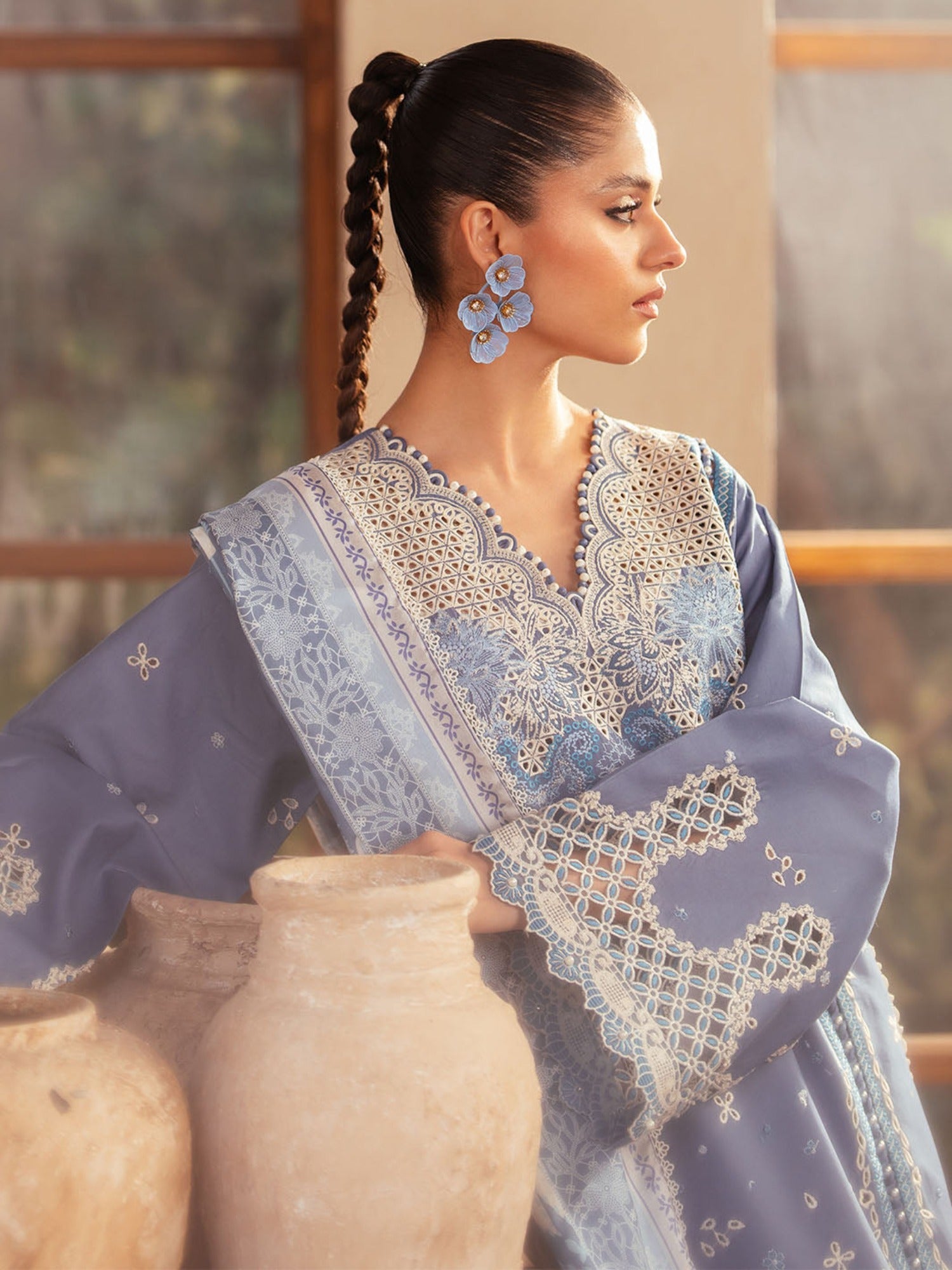 Blue Binilyas Mehroze Lawn Embroidered Unstitched 3-Piece Suit-91-A