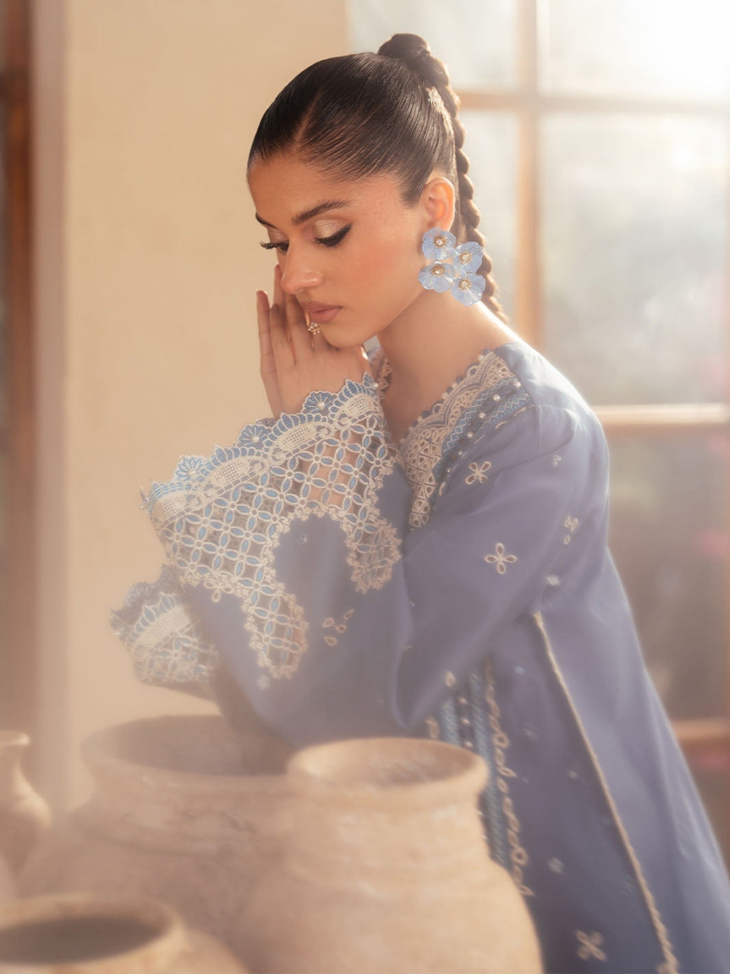 Blue Binilyas Mehroze Lawn Embroidered Unstitched 3-Piece Suit-91-A