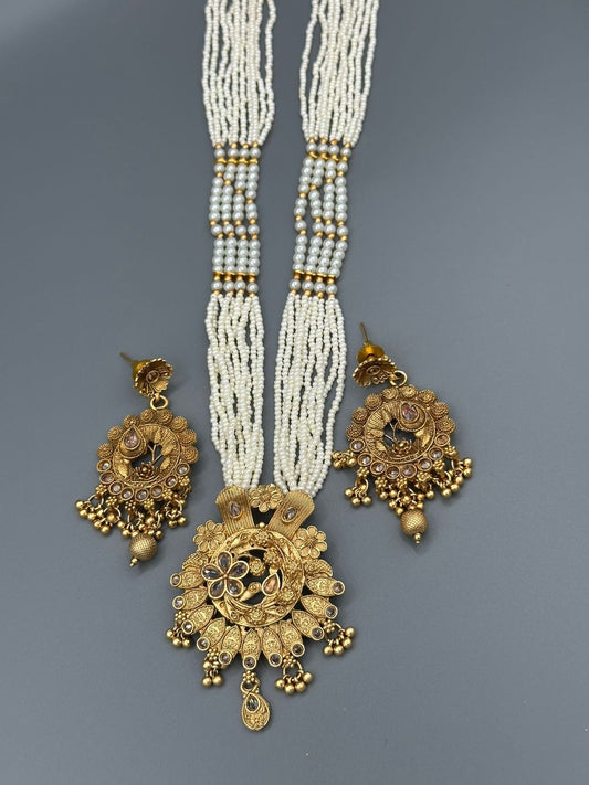 Gold-H&A Jewellery Indian Rajwari Mala with Semi-Precious Stones