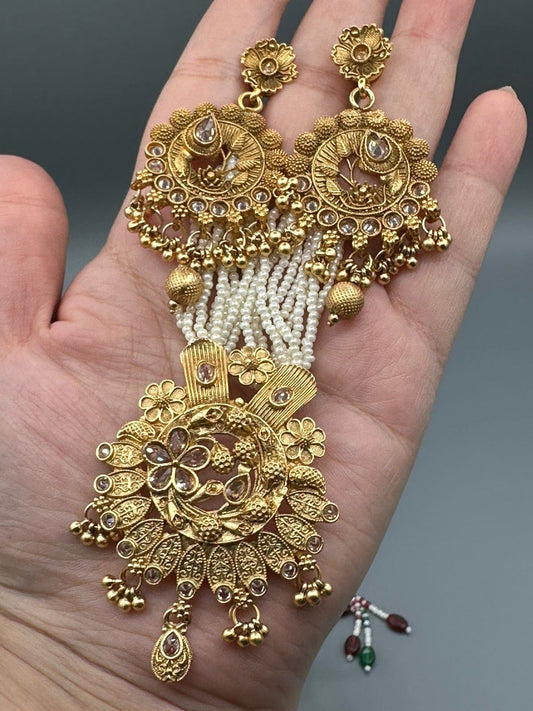 Gold-H&A Jewellery Indian Rajwari Mala with Semi-Precious Stones