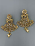 Golden-H&A Jewellery Indian Gold Plated Polki Earrings with Semi-Precious Zircon   