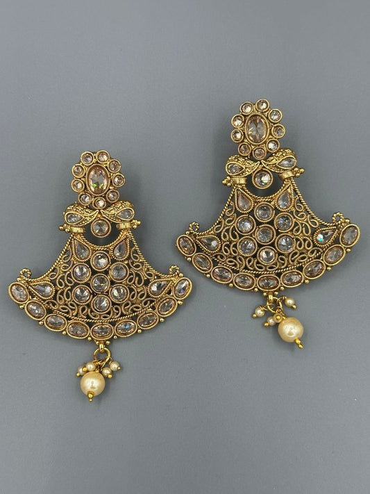 Golden-H&A Jewellery Indian Gold Plated Polki Earrings with Semi-Precious Zircon   