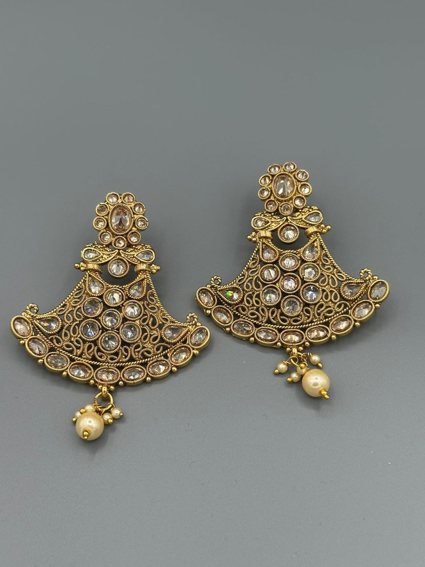 Golden-H&A Jewellery Indian Gold Plated Polki Earrings with Semi-Precious Zircon   