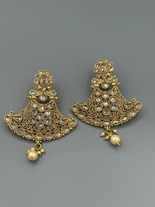 Golden-H&A Jewellery Indian Gold Plated Polki Earrings with Semi-Precious Zircon   