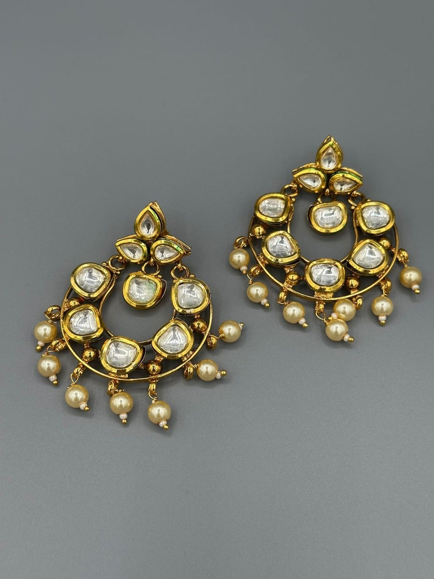 Golden-H&A Jewellery Indian Kundan Earrings with Semi-Precious Stones