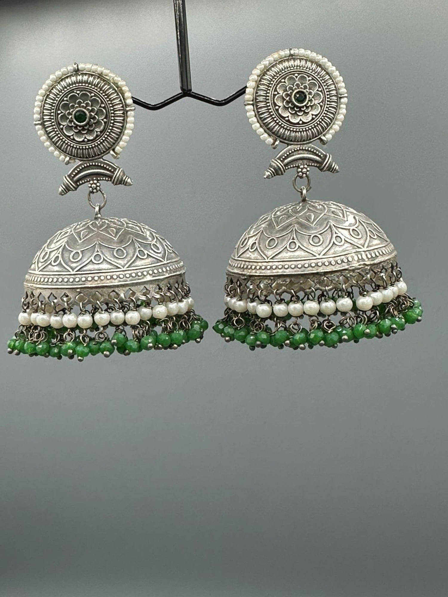 Green and Silver-H&A Jewellery Oxidized Earrings