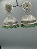 Green and Silver-H&A Jewellery Oxidized Earrings