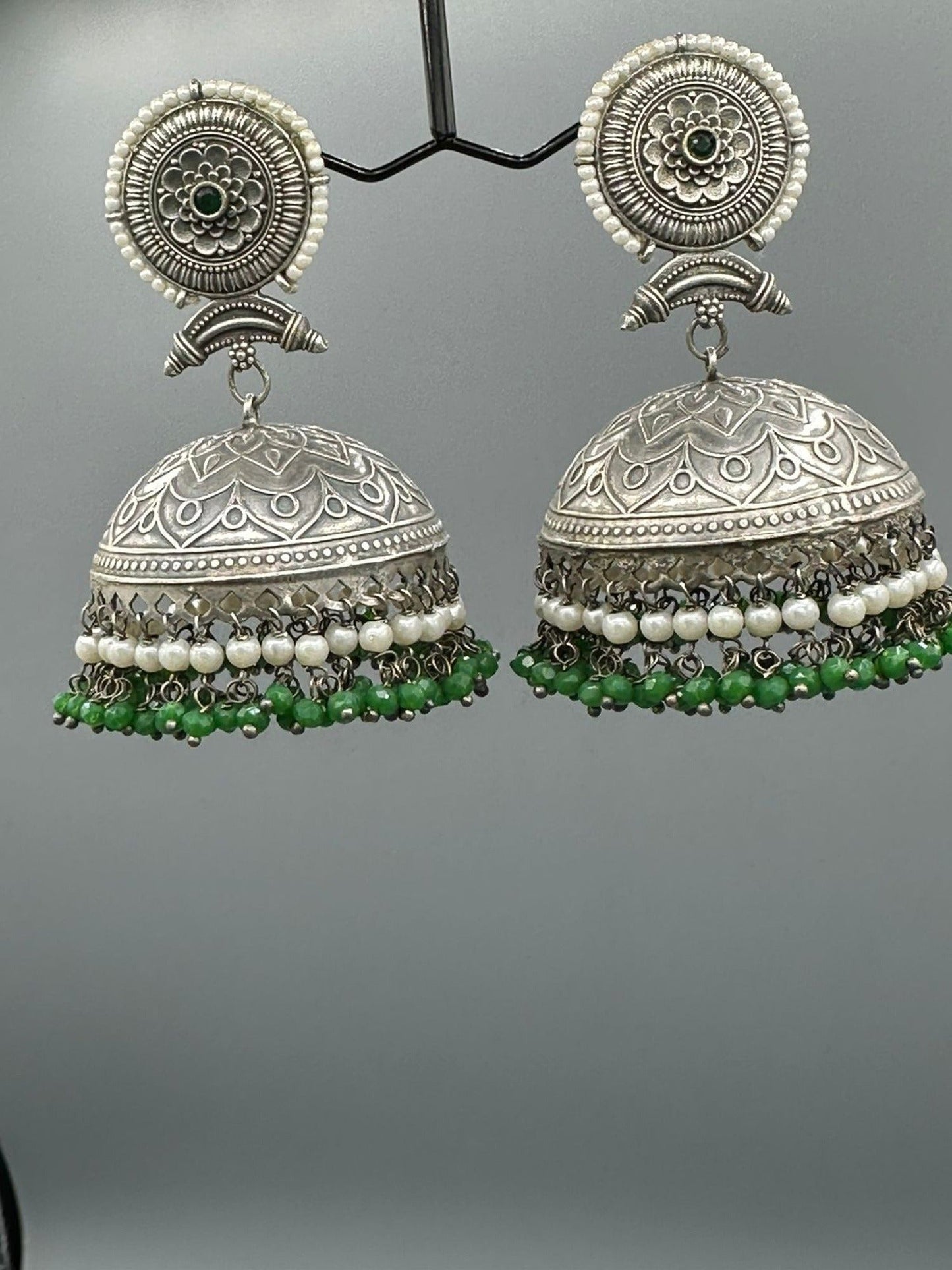 Green and Silver-H&A Jewellery Oxidized Earrings