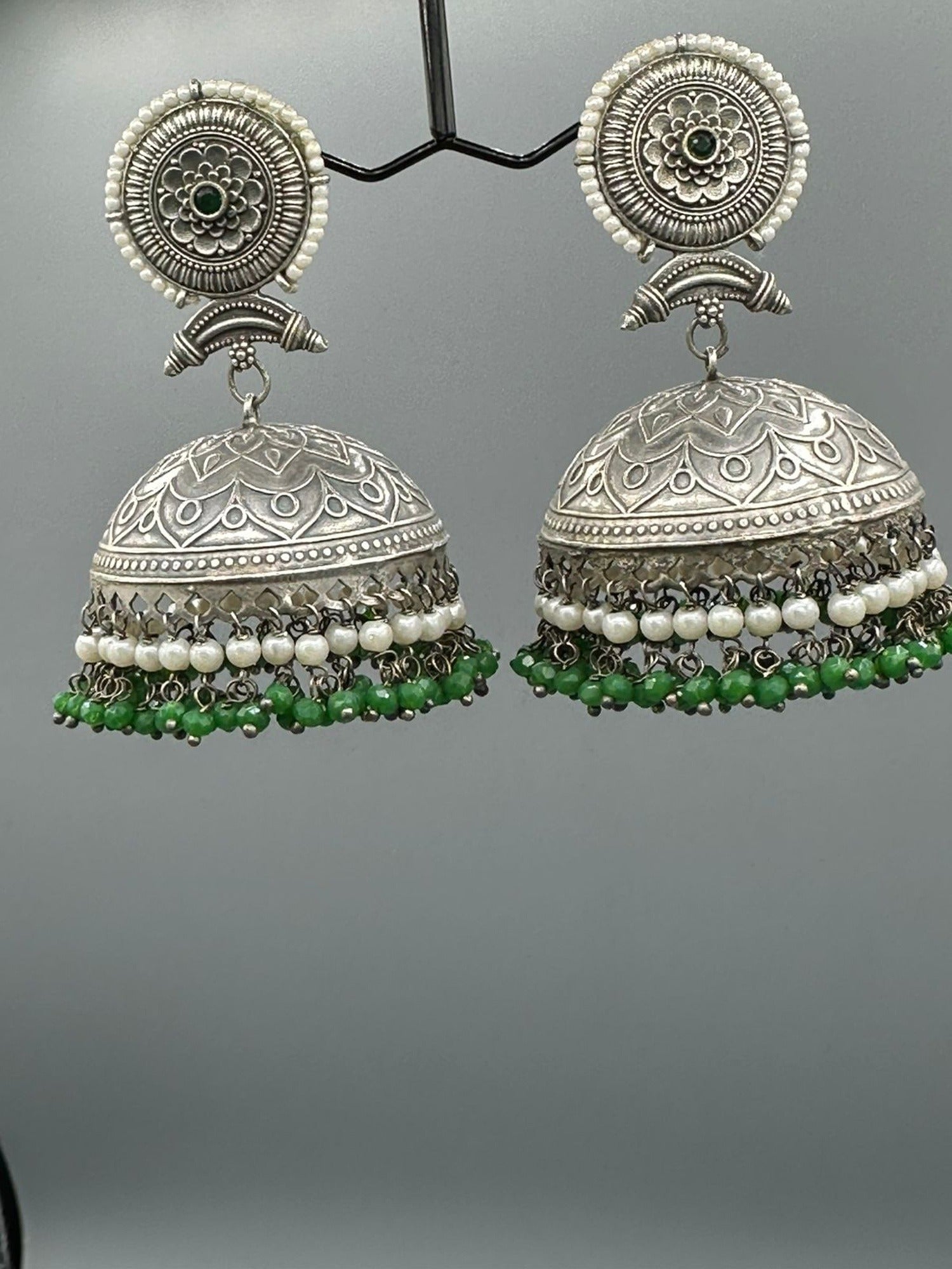 Green and Silver-H&A Jewellery Oxidized Earrings