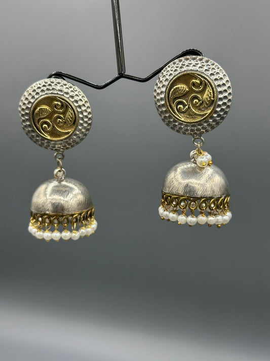 Silver and Golden-H&A Jewellery Oxidized Earrings