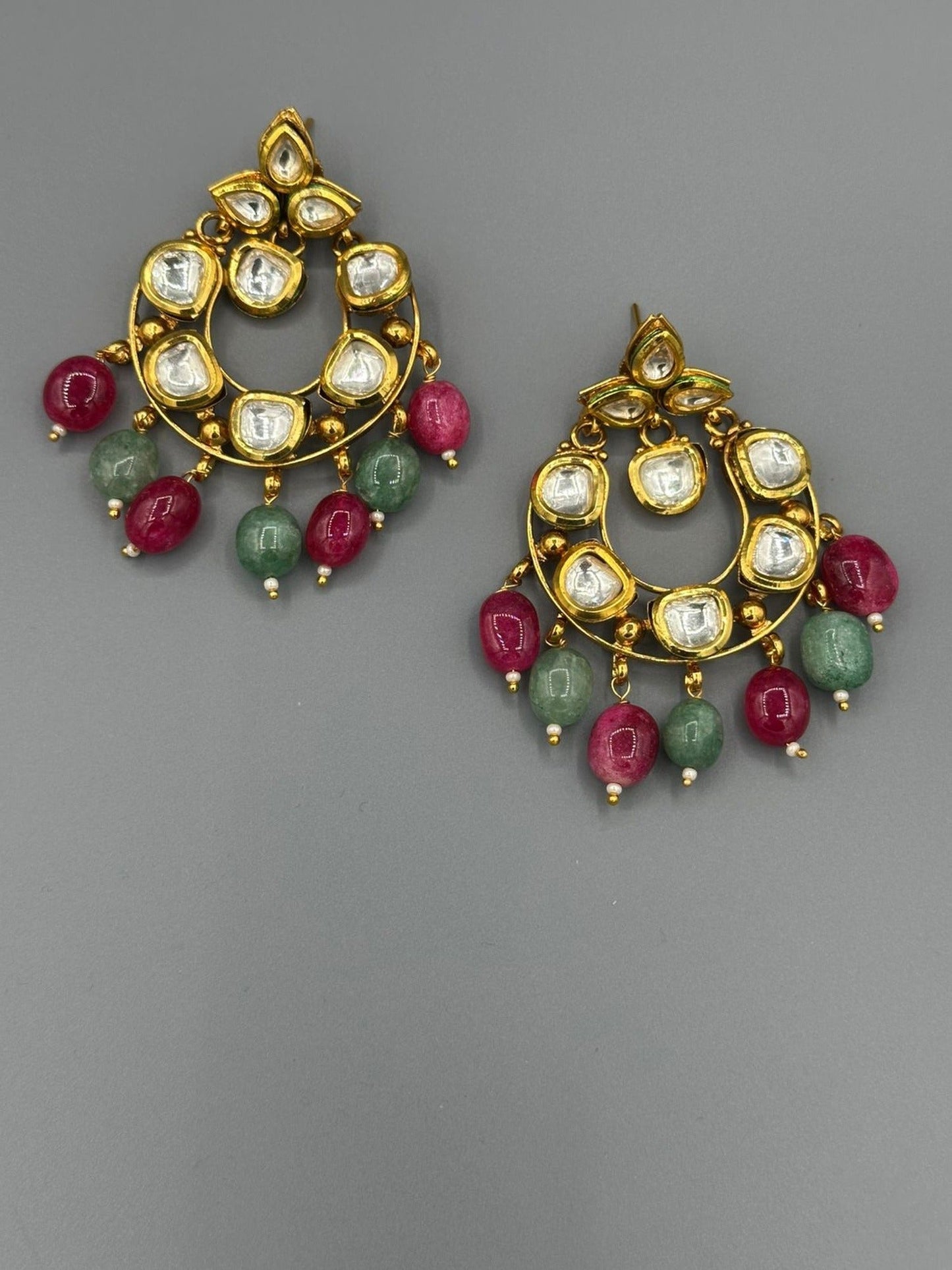 Golden white green and red-H&A Jewellery Indian Kundan Earrings