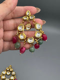 Golden white green and red-H&A Jewellery Indian Kundan Earrings