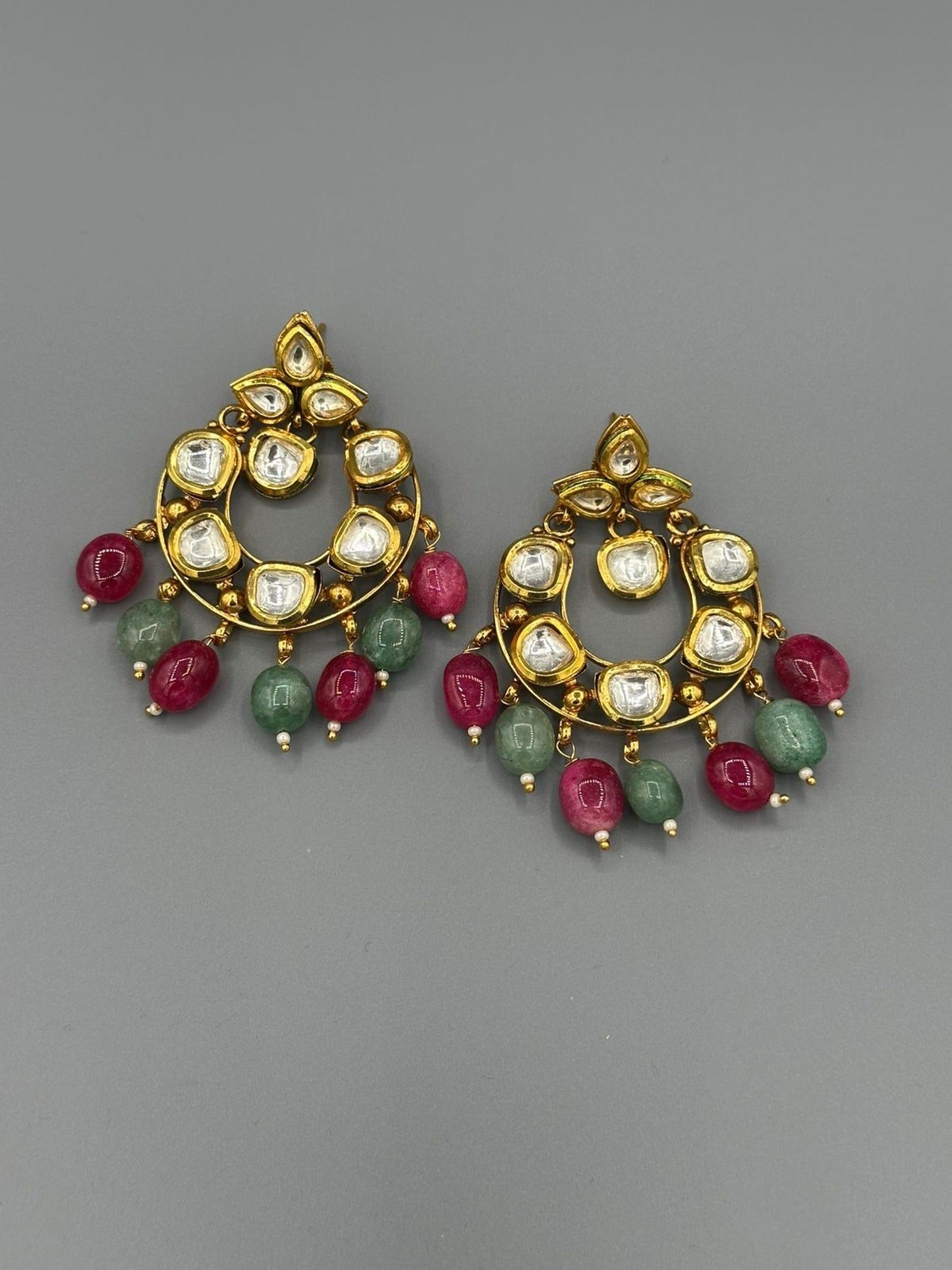 Golden white green and red-H&A Jewellery Indian Kundan Earrings