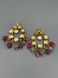Golden white green and red-H&A Jewellery Indian Kundan Earrings