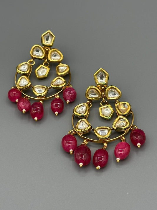 Golden white pink and red-H&A Jewellery Indian Kundan Earrings