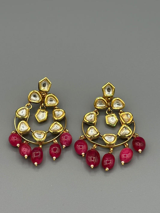 Golden white pink and red-H&A Jewellery Indian Kundan Earrings